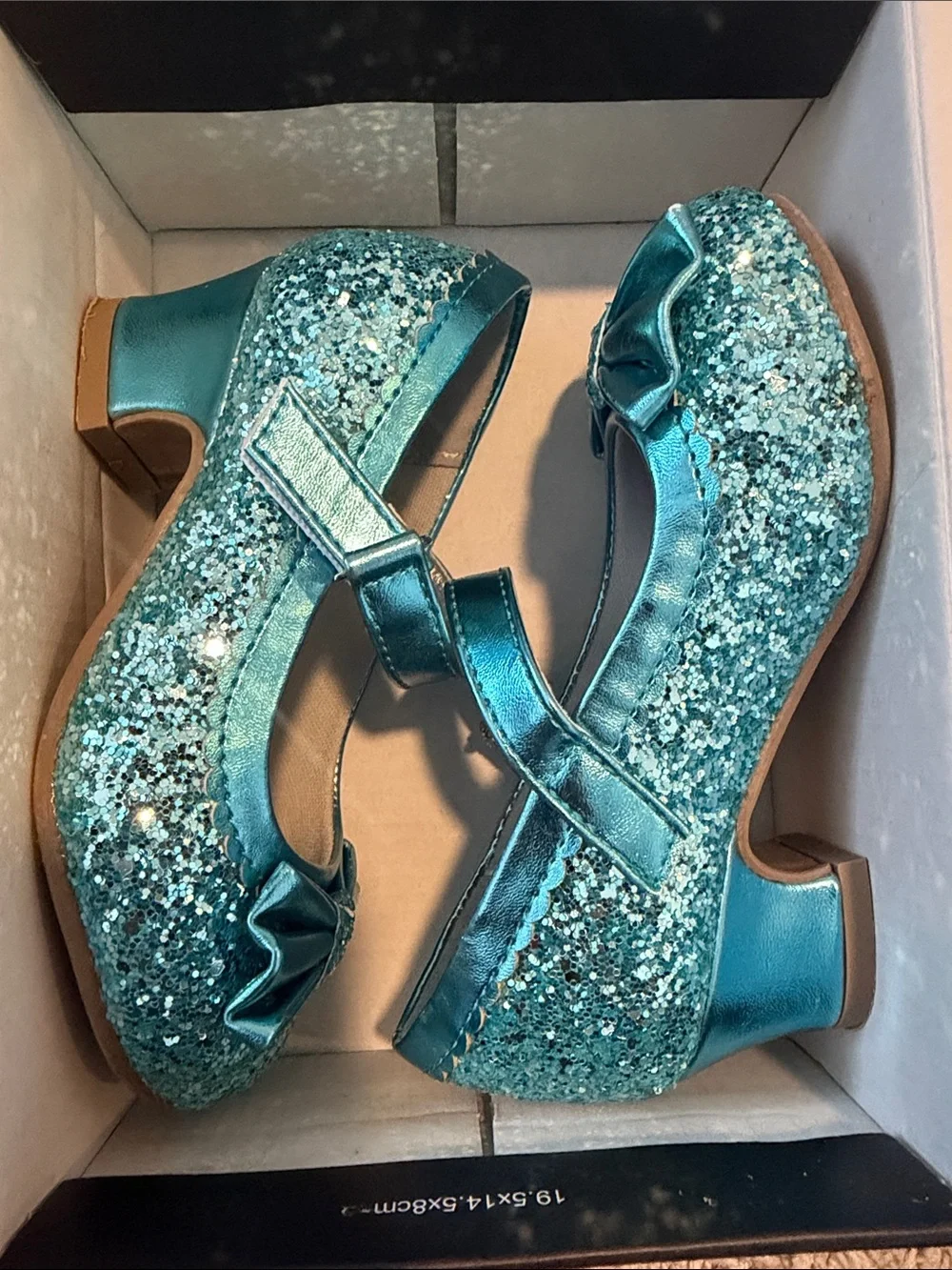 Girls Teal Glitter Bow Mary Jane Dress Shoes
